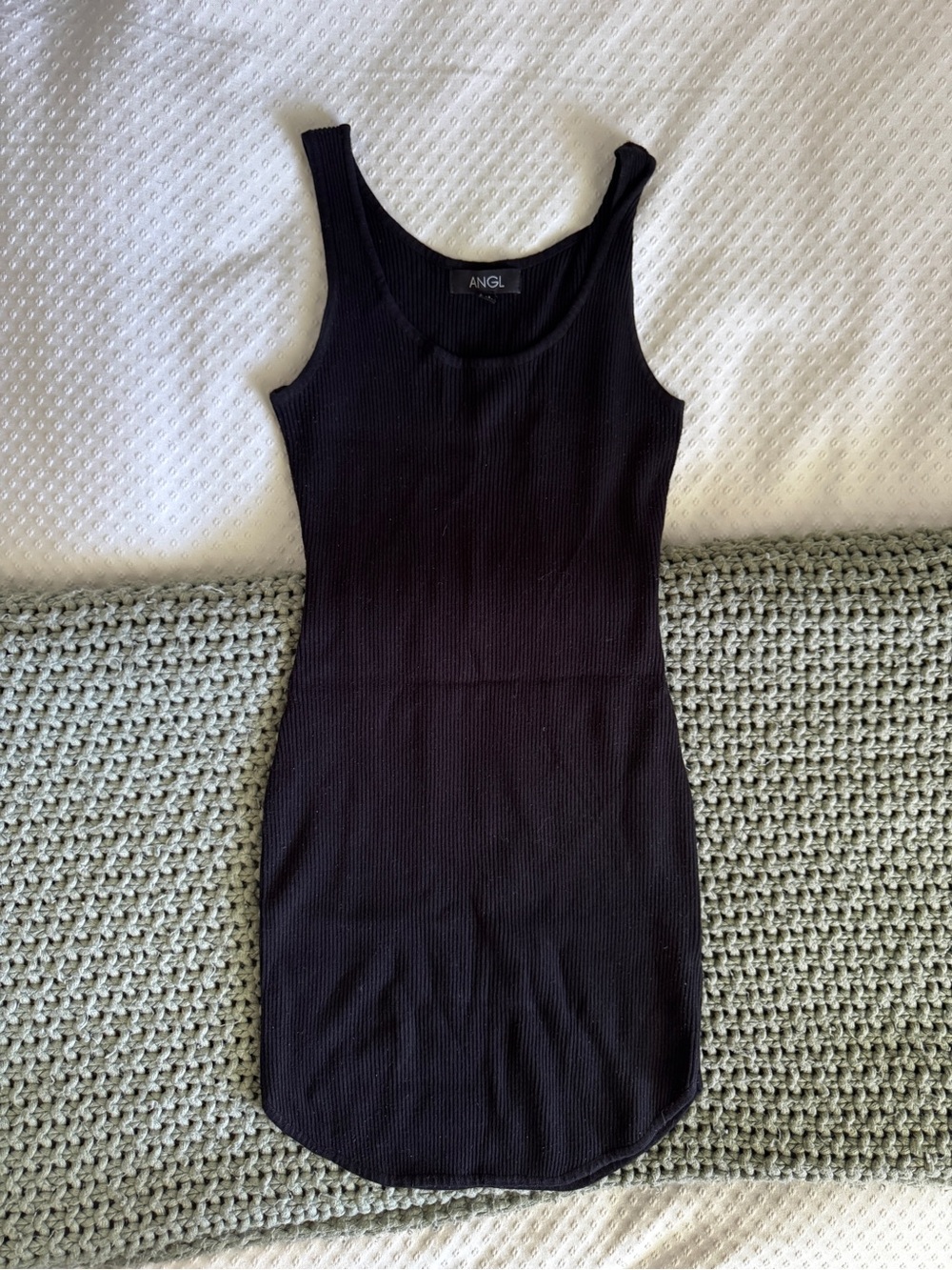 ANGL Black Ribbed Tank Midi Dress